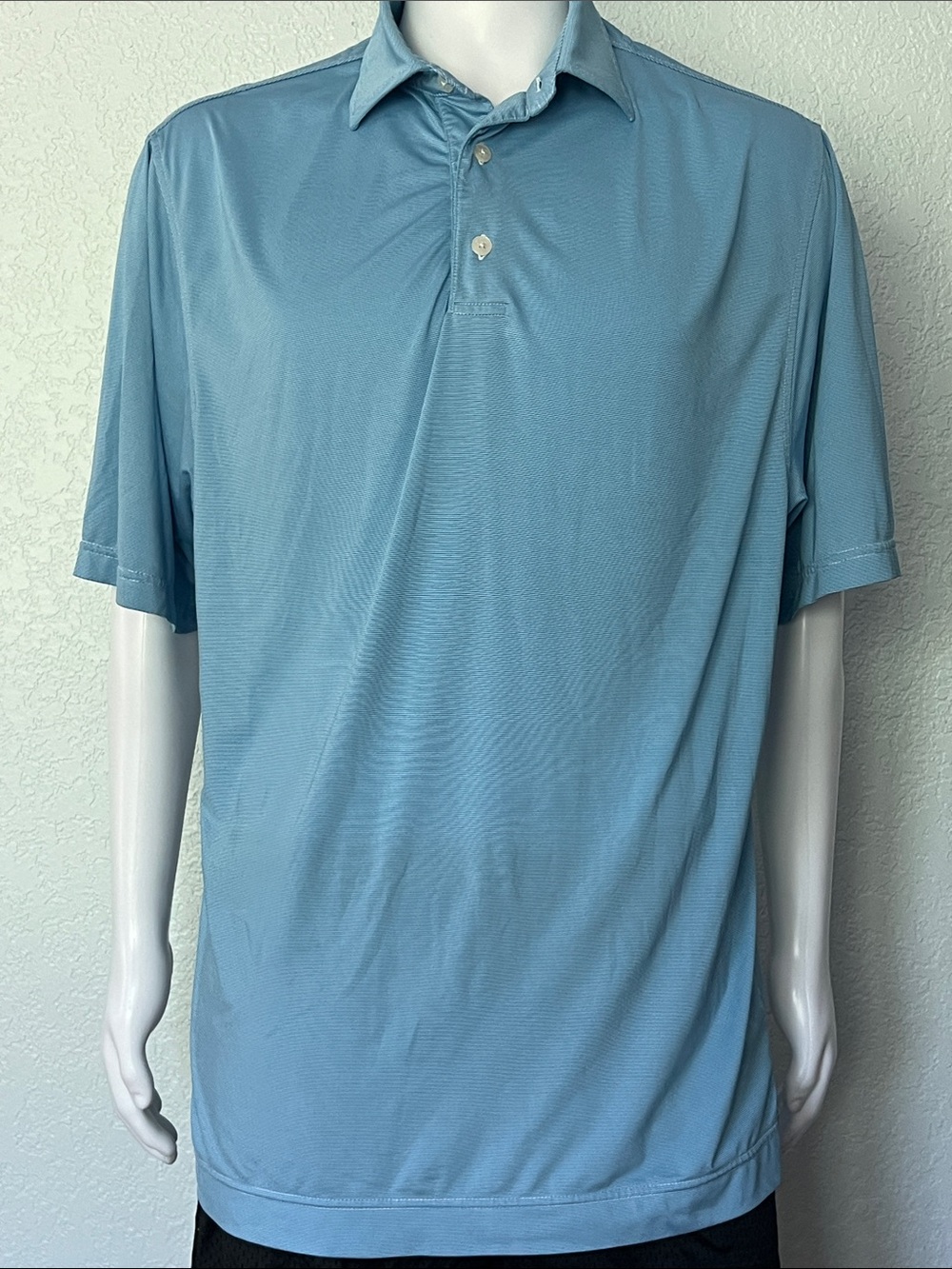 FootJoy Golf Polo Shirt Blue Stripe Performance Short Sleeve Medium Fits Large